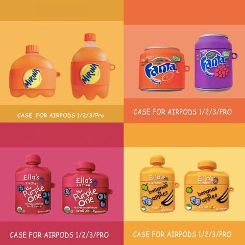 3D Cute Orange Soda Drink Grape Taste Box Wireless Bluetooth Earphone Cases For AirPods Pro 2 1 Soft Silicon Headset Cover Funda