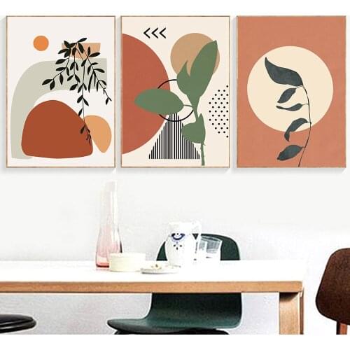 Abstract Boho Leaves Poster Print Geometric Wall Art Painting Rainbow Canvas Posters Modern Wall Pictures For Living Room Decor