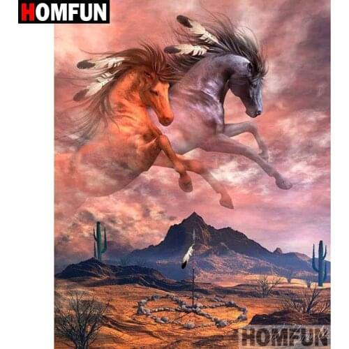 HOMFUN 5D DIY Diamond Painting Full Square/Round Drill "Animal horse" Embroidery Cross Stitch gift Home Decor Gift A09403