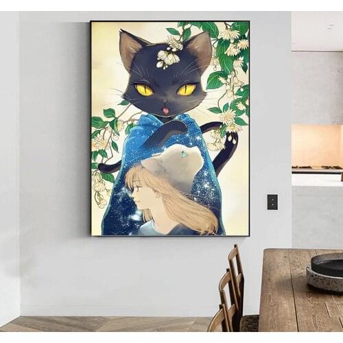 Diamond Painting 5D DIY Girl and Cat Diamond Inlaid Embroidery Handmade Home Art Decoration Painting Gift Can Be Customized