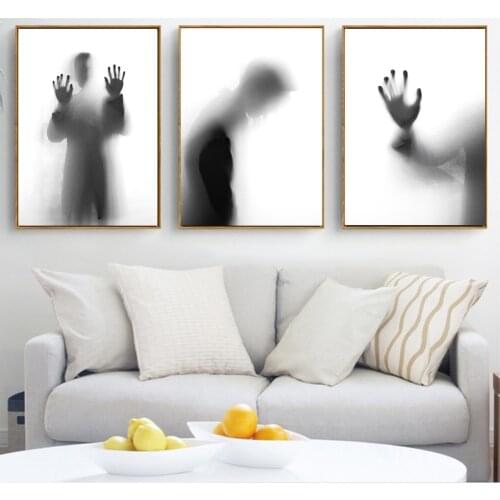 Nordic Art Black And White Canvas Wall Art Posters And Prints Man Shadow Abstract Paintings Wall Pictures For Living Room Decor