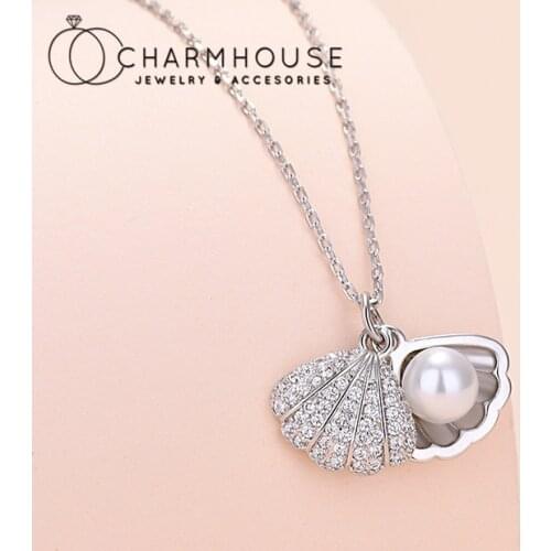 Pure Silver Necklaces For Women Zirconia Shell Pearl Pendant Necklace Collier Femme Korea Jewelry Party Gifts Accesories Bijoux