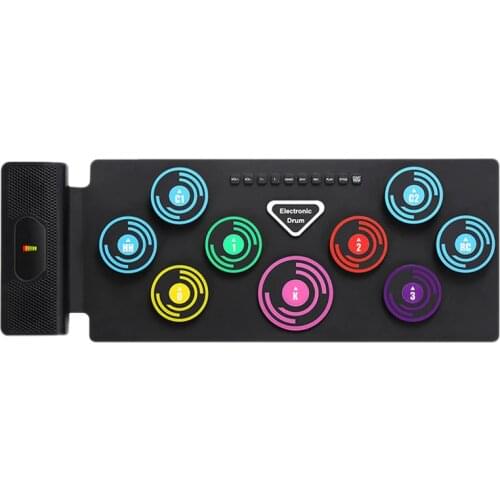 Electric Drum Kit Set 9 Drum Pads with 2 Built in Speakers-Roll Up Electronic MIDI Drum Kit Practice for Beginners Kids