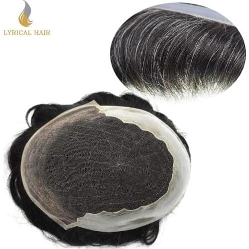 French Lace Front Mens Toupee Hairpieces Clear Poly Skin Pu Hair Replacement System Bleached Knots Natural Hairline Wig