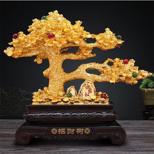 Chinese Design Lucky Money Sculpture Fortune Tree Golden Fortune Wealth Statue Home Office Decor Accessories Ornament Figurines