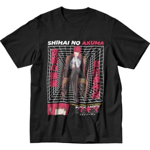 Makima Chainsaw Man T Shirt Men 100% Cotton Tshirt Fashion Harajuku Tee Short Sleeves Anime Manga Denji T-shirt Fitted Apparel