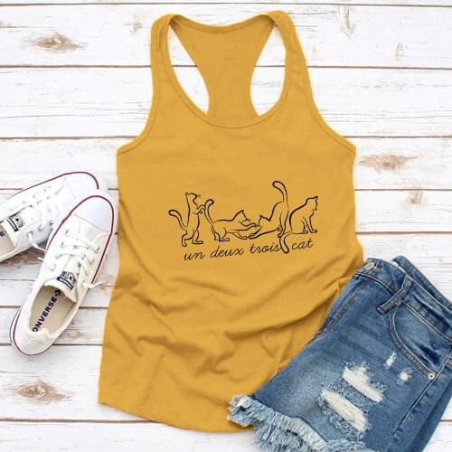Un deux trois Cute Cats Funny Tank Tops New Arrival Women Funny Casual Cotton Tank Tops Cat Lover Tops Cat Lovers Gift
