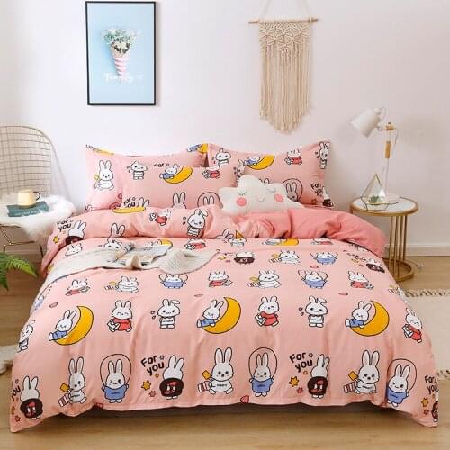Cute Rabbit Kawaii Kids Comforter Bedding Set Cartoon Pink Luxury Fashion King Queen Twin Size Bed Linen Duvet Cover Set Gift