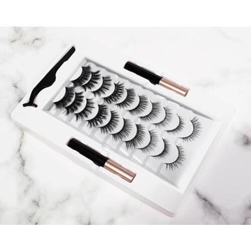 Natural Long 10 Pairs Magnetic Fake Lashes Set Thick Soft False Eyelashes Handmade With Magnet Eyeliner +Tweezer 50 Sets/lot DHL