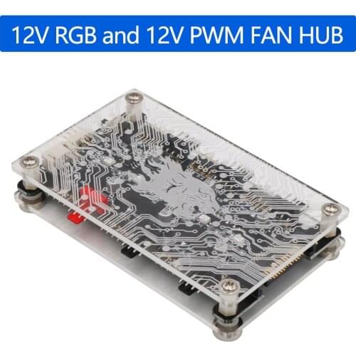 Newest Version 2 in 1 6-ways 12V ARGB and 12V PWM DC Fan Hub with Acrylic Case and Magnetic Standoff for ASUS/MSI 12V 4Pin LED C