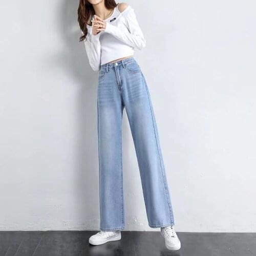 Autumn New Ladies Wide-leg Jeans Slim-fit All-match Light Blue Simple All-match Fashion Casual Fashion Womens Pants WS124
