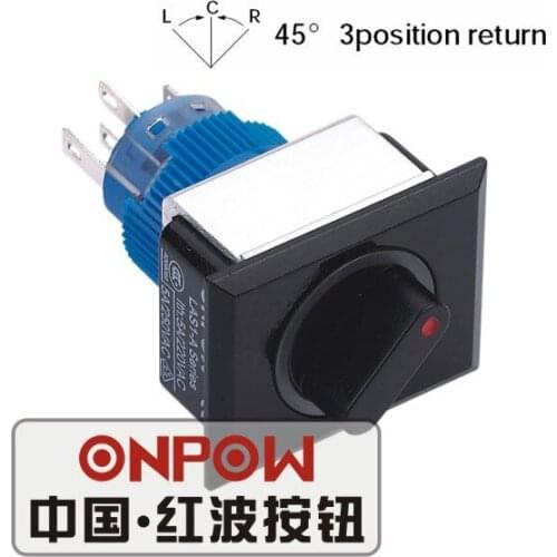 ONPOW 22mm 3 position Return 2NO2NC Ring LED Rectangle Plastic Knob switch (LAS1-APJ-22X/33/R/12V) CE, UL, ROHS