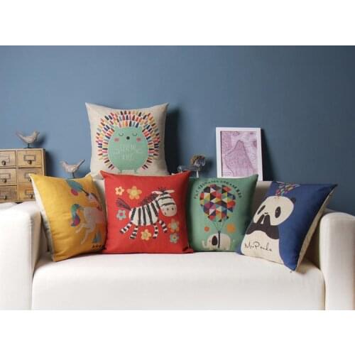 Panda pillow cover, Zebra pillow cover, Hedgehog elephant Unicorn cotton linen throw pillow cover No Core