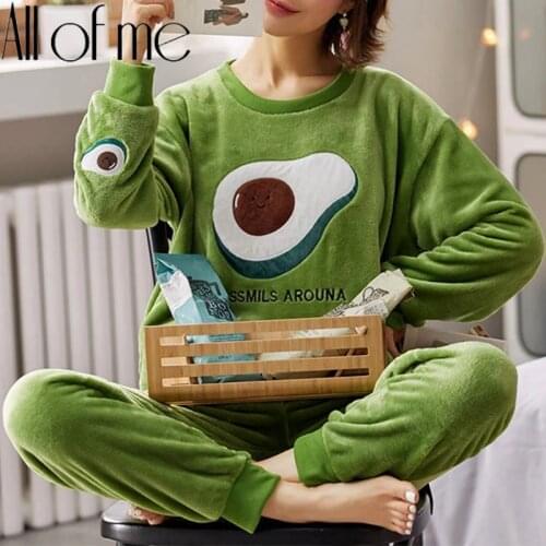 Pajamas Set Flannel Warm Homewear Women Winter Sleepwear Plush Pyjamas Girls Cartoon Nightgown Pijamas Mujer Home Suits Pjs