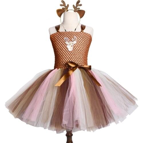 Deer Tutu Dress Baby Girls Dresses For Girls Halloween Costume For Kids Elk Cosplay Christmas Birthday Party Dress With Headwear