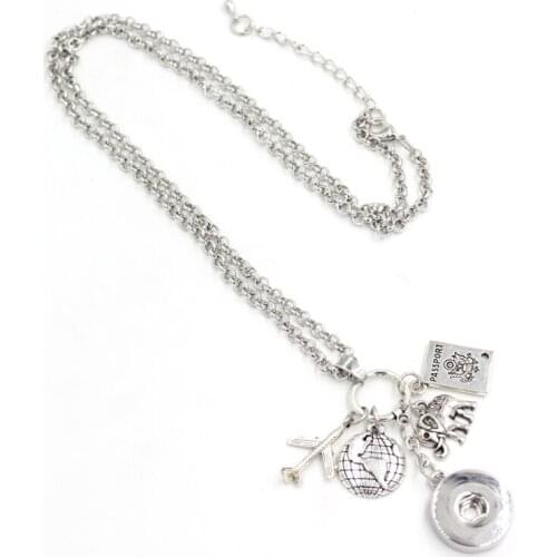 18mm Snap Jewelry Travel Passport Airplane Charms Pendant Necklace Gifts Liobonar Snap Buttons Charms Necklace