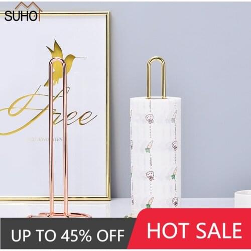 Practical Kitchen Vertical Roll Holder Paper Napkin Shelf Desktop Paper Towel Storage Holders Tissue Punch-free Storage Rack