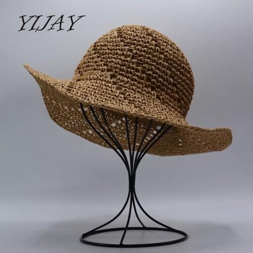 Women summer large brim foldable sun hats handmade crochet straw beach hat sun protection hat female