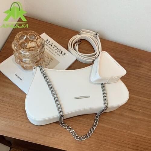 2 in 1 Solid Color High Quality PU Leather Shoulder Handbag Chain Fashion Women Messenger Bag 2021 New Summer lady Crossbody Bag