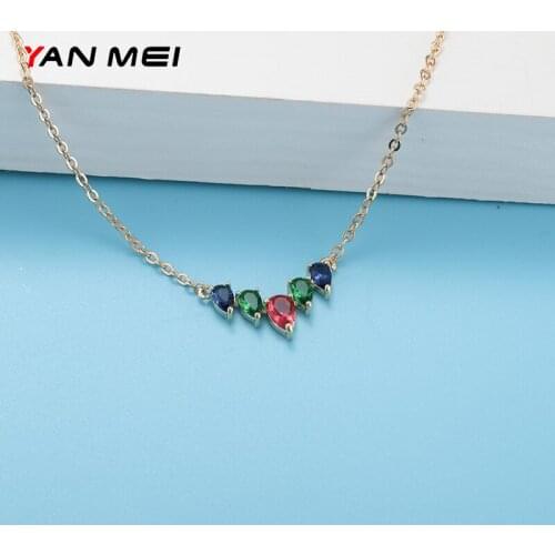 YANMEI Colorful Water Drop Woman Necklace Wedding Accessories Beautiful Clavicle Chain Statement Necklace Fine Jewelry YMD1504