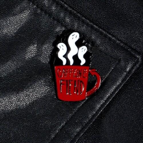 Coffee cup Pins Brooches for women red arrow water cup Badge white ghost enamel pin Backpack clothes lapel pin jewelry gifts