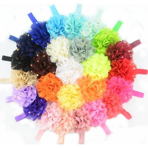 1 PCS , Gold Polka Dots Large Chiffon Flower headband, Birthday Gift 26 Colors