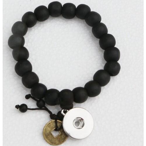 1PC Lucky Black Wood Beads Coin Buddhist Prayer Bracelet Unisex Bead Buddha Bracelet 18mm Snap Metal Button Charm Bracelet