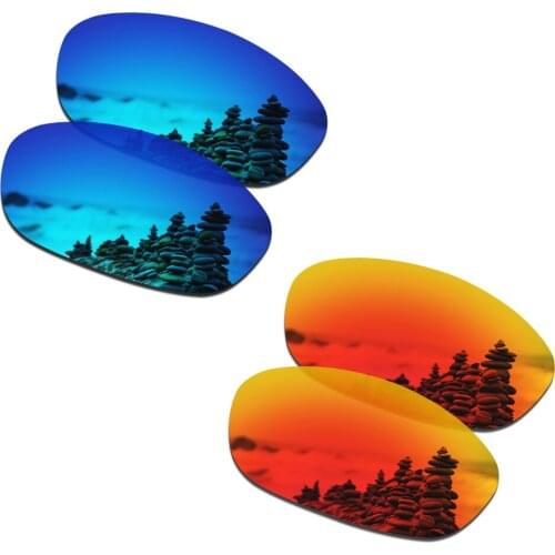 SmartVLT 2 Pairs Polarized Sunglasses Replacement Lenses for Oakley XS Fives Ice Blue and Fire Red