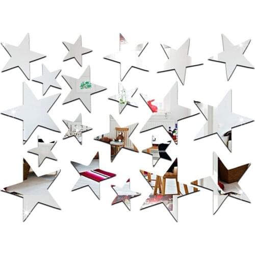 20 PCS 3D Wall Sticker Star Silver Decoration Living Room Starry Sky Decorative Wall Mirrors Home Room DIY Art Silver Decoration