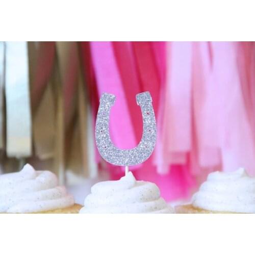 Glitter Horseshoe Cupcake Toppers Cowgirl/Cowboy/Western/Country themed Birthday/Shower/Party food picks