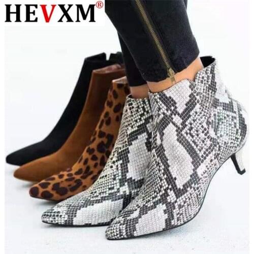 NEW Womens Ankle Boots Leopard Women Pointed Toe Ladies Chunky High heel Female Shoes Woman Footwear Plus Size 35-43 Snake