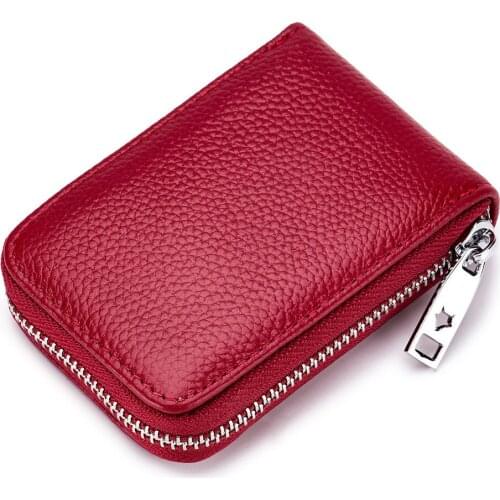 New Genuine Leather 12 Slots Credit Card Holder Women Zipper Coin Pocket Small Organizer Wallet Minimalist ID Card Case For Men