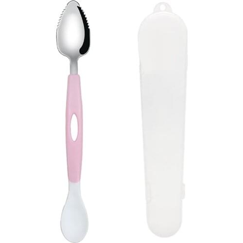 Kids Spoon 2-Ended Baby Feeding Training Spoon Stainless Steel Serrated Fruit Scraping Utensil