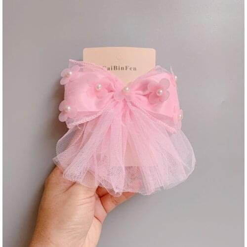Childrens hair accessories big hairpin mesh bow knot four-leaf flower half pearl