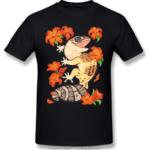 Abstract Fire Lily Gecko Lizard T-shirt Men Hip Hop O-Neck Cotton T Shirt Cute Animal Design Tshirt Funny Tshirt Tees Harajuku
