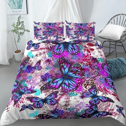 Lovely 3D Butterfly Bedding Set Duvet Cover with Pillowcase Shame Twin Kids Polyester Comforter Cover Queen King Size for Adult