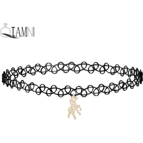 Beautiful Lovely Unicorn Horse Animal Pendant Charm Black Lace Chokers Necklace Collares Minimalist Jewelry Gift for Girls Women