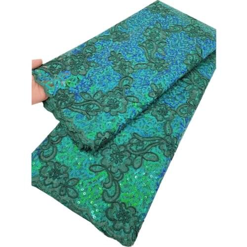 SJ Lace African Lace Fabric High Quality Lace French Cord Embroidery Green Sequins Tulle Lace Fabric For Nigerian Party xh5-84