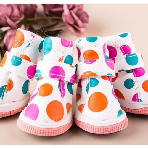 New Small Dog Shoes Dot Pet Shoes for Dogs Cats Spring And Autumn Boots Skidproof PU Cat Shoes 4pcs/set Pet product wholesale