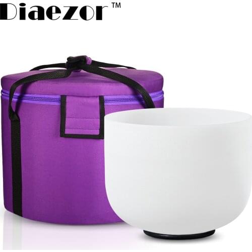 Diaezor 8 Inch CDEFGAB Note Chakra Frosted Quartz Crystal Singing Bowl with Purple Carry Case for Sound Healing Meditation