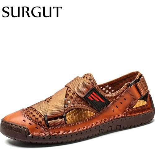 SURGUT Sandals For Men Breathable Beach Shoes Fashion Aqua Shoes Trekking Wading Sandals Summer Mesh Flats Footwear Size 39~48