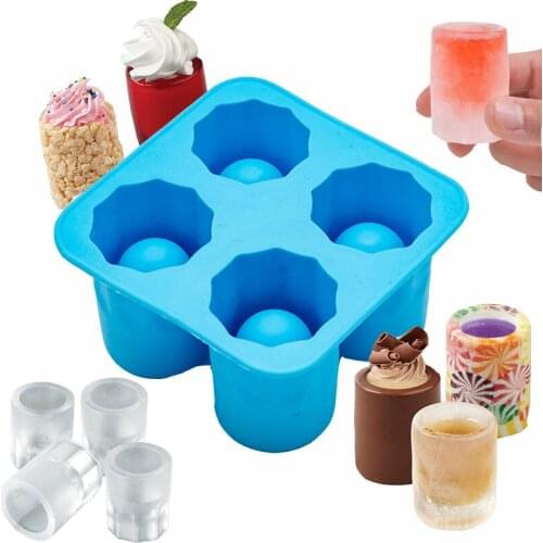 4 Cups Of Silicone Ice Cup Chocolate Mold Ice Maker Wine Glass Tray Summer Bar Party Beer Cocktail Vodka Kitchen Ice Cream Tools