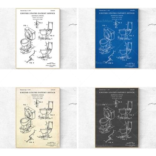 Impression de brevet d’ascenseur de siège de toilette, signe de placard d’eau. Décor de salle de bains. Affiche de plan directeu