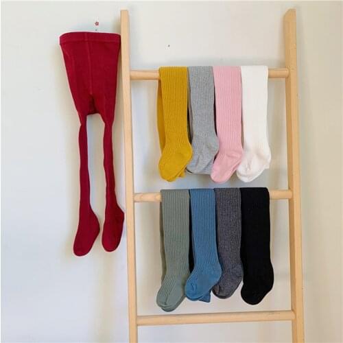 0-9 Yrs Children Spring Autumn Winter Vintage Color Ribbed Tights Cotton Baby Girls Pantyhose Kids Infant Knit Collant Stocking