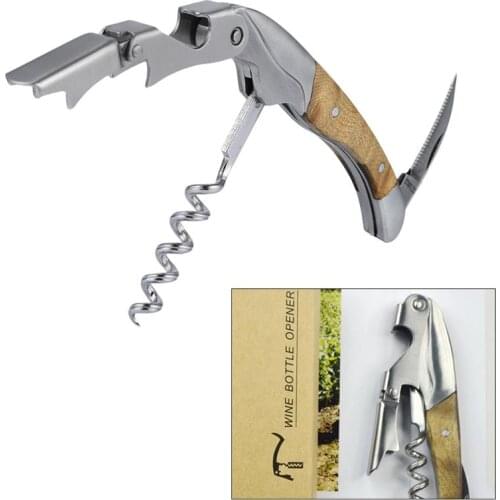 1 Pc Multifunction Wine Bottle Opener Wooden Handle Bottle Opener Corkscrew Soda Glass Cap Remover Household Bar Tool