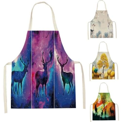 1Pcs Scenic Deer Apron Landscape Kitchen Cooking Pinafore Cleaning Tools Accessories Bib Aprons for Women Pinafores Grembiule