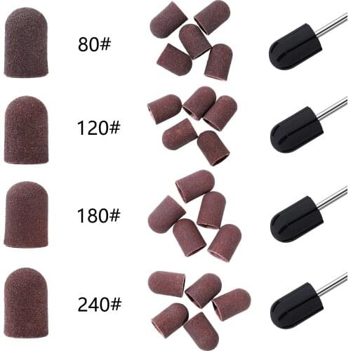 16*25mm 10pcs Sanding Block Sleeve Cap+ 1pc Grip Sanding Bands Manicure File Tools Nail Drill Polishing Accessories