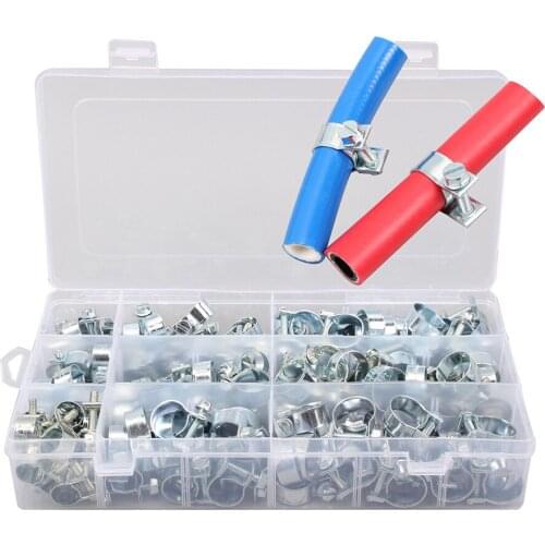 135pcs 8-18mm Hose Clips Zinc Plating Hose Clips Metal Hoop Water Pipe Clamps Fasteners Spring Buckle