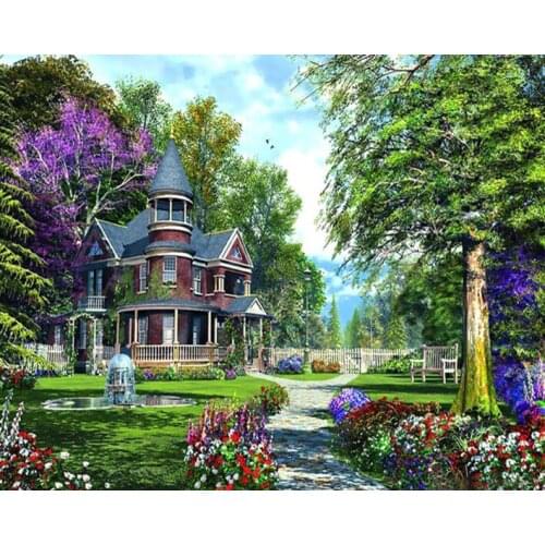 14/16/18/28 CROSS STITCH Full Round Drill 5D DIY Diamond Painting " L3845 Landscape Villa Garden" 3D Embroidery Cross Stitch