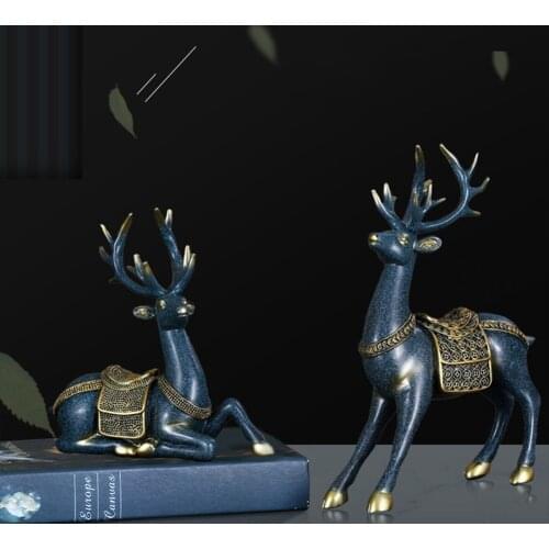 2pcs Ornaments Couple Deer Shape Resin Artistic Beautiful Miniature Craft Figurine Decoration For Store Home Decoration Crafts